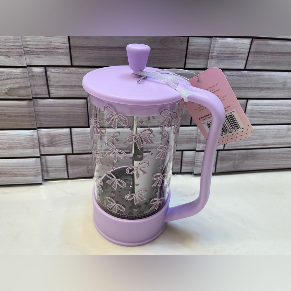 Paris Hilton 💜French Press Coffee &Tea Maker Glass lilac bow New